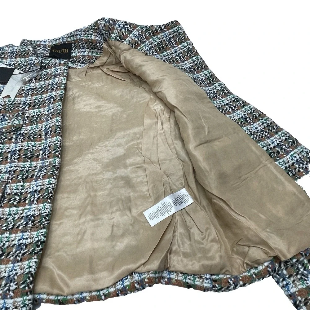 Truth by Republic Women's 12 Tweed Button Up Lined Preppy Workwear Blazer Jacket